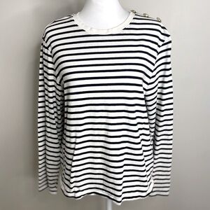 H&M Striped Black and White Classic Basic Long Sleeve Top w Gold Buttons Size L